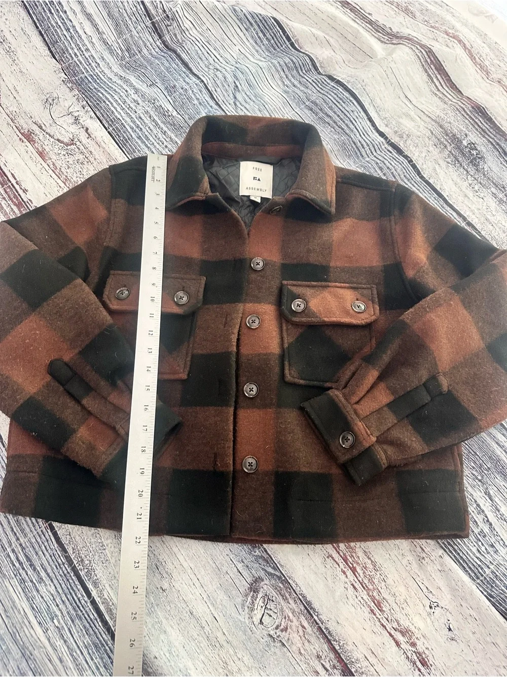 Free Assembly Women’s Brown & Black Plaid Wool-Blend Cropped Shacket